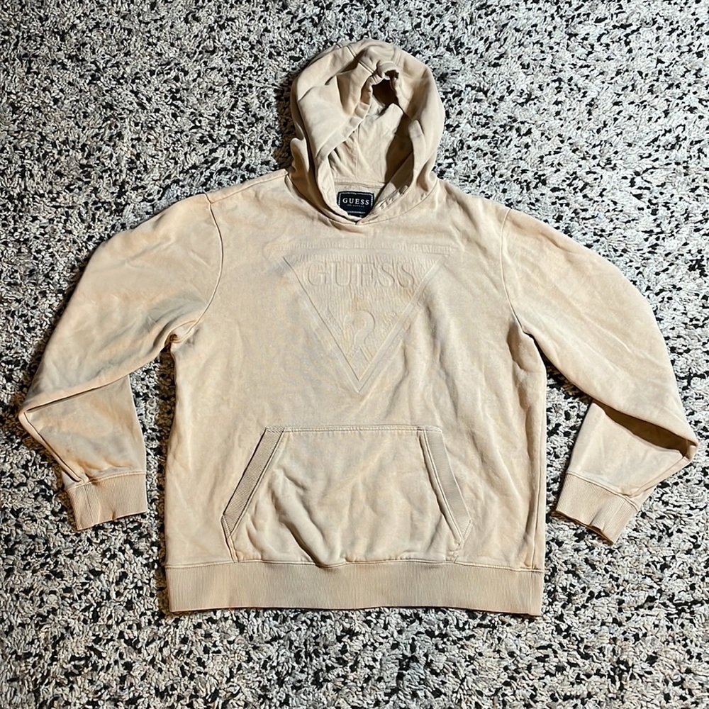 Guess Hooded Pullover Sweatshirt—Large, Tan
